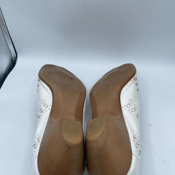 Cobbie Cuddlers Vintage 70's White Open Toed Woven Wedge Shoes 9.5 - Picture 8 of 13